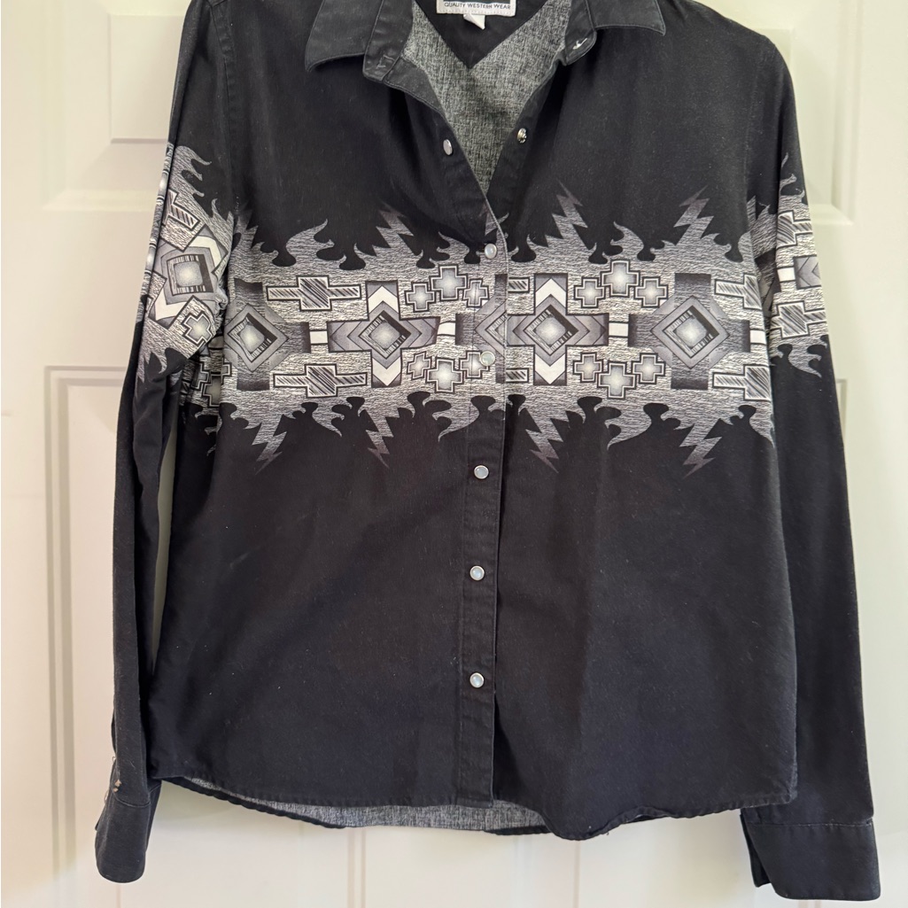Vintage Panhandle Slim Black And Gray Geometric Women’s Shirt